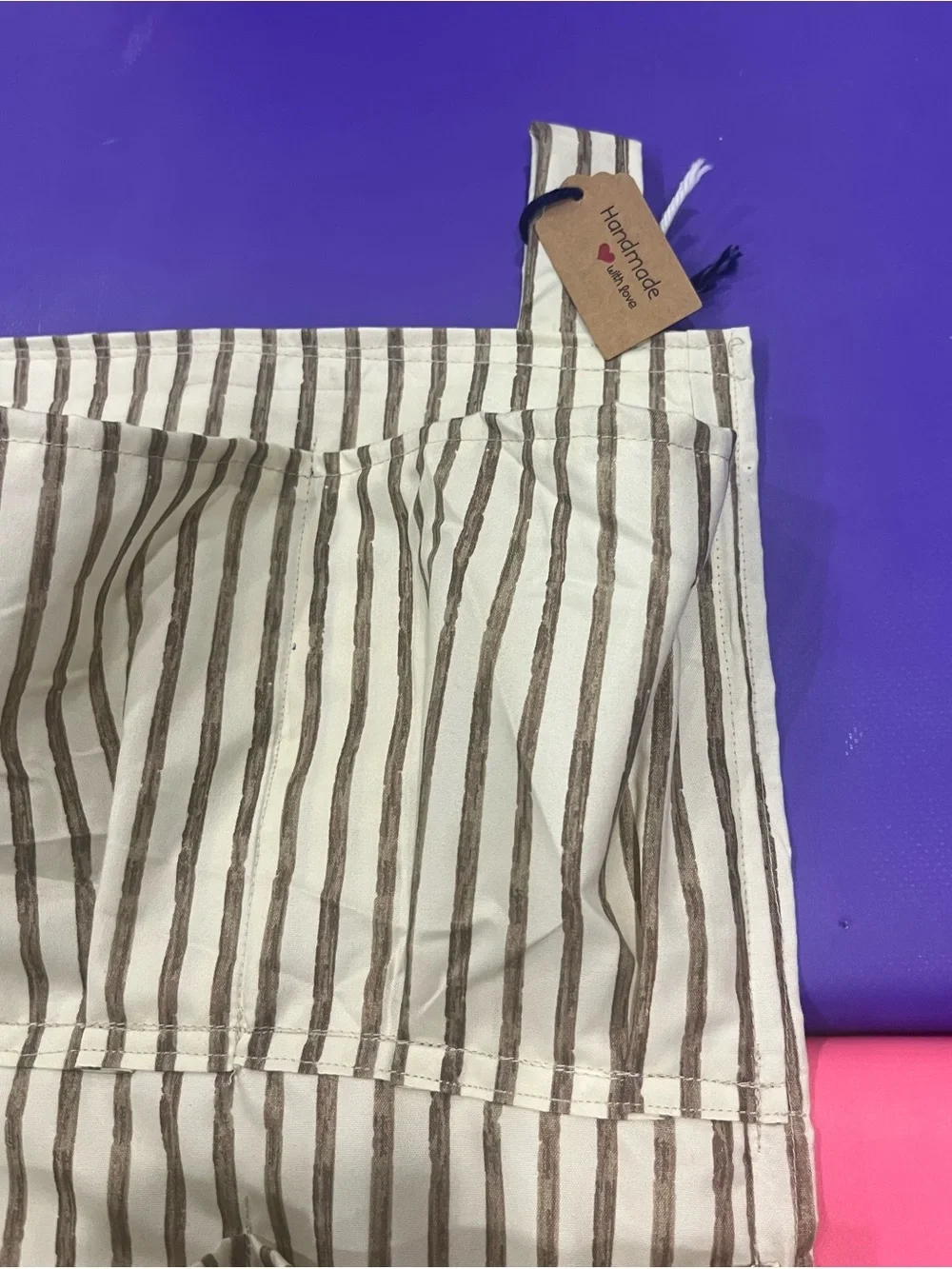 Handmade Fabric Hanging Wall Organizer - Striped Canvas Storage Caddy w/ Pockets